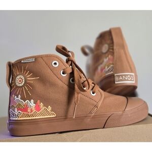 . Bangs Sunrise Mountain Tan Embroidered High Top Sneakers